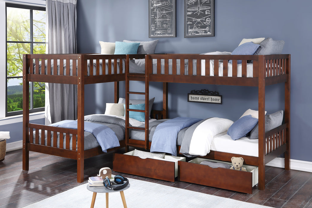 Rowe (4) Corner Bunk Bed with Storage Boxes in Cherry - B2013CNDC-1T* - FAMSA Furniture (TX)