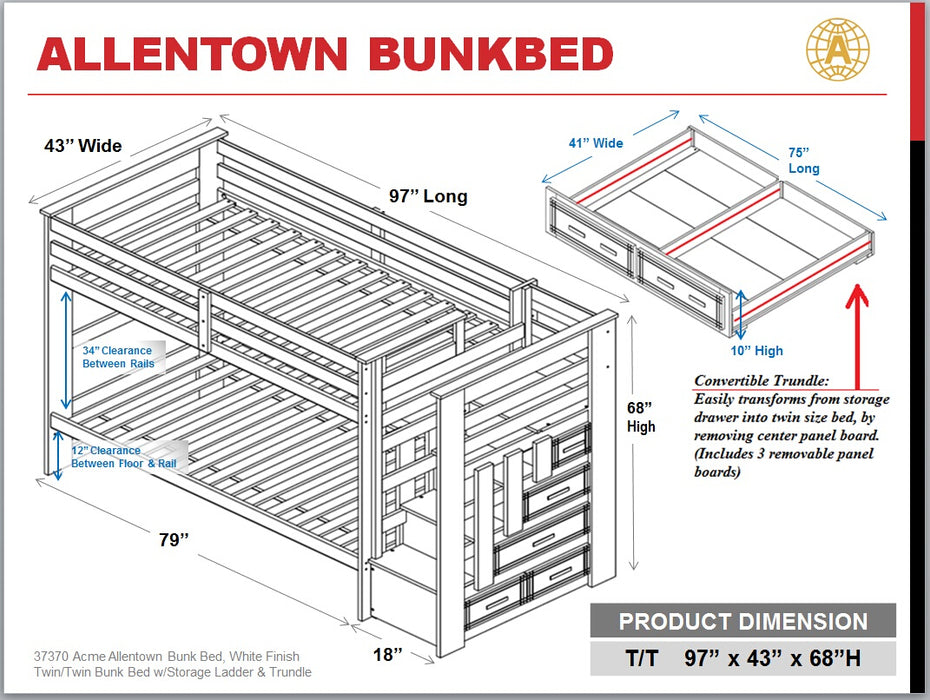 Allentown Bunk Bed (T/T) w/Trundle (Twin) & Storage - Image 4